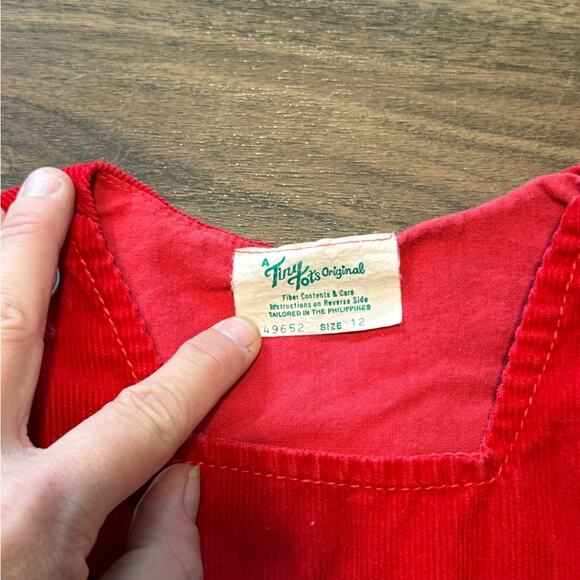 Tiny Tots Overalls Baby 12M Red Corduroy Carousel Horse Vintage Retro Cute - Picture 2 of 4
